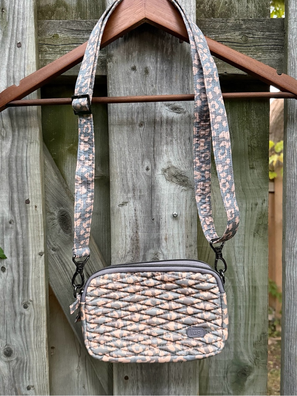 Lug Coupe Convertible Crossbody Belt Bag Grey/Peachy Leopard Camo Animal Print